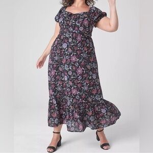 Lane Bryant Bubble-Sleeve Tie-Neck Tiered Midi Dress 20